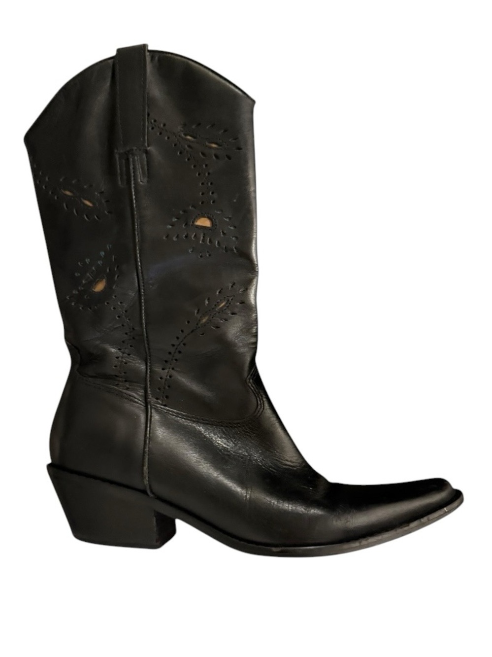 MATISSE BLACK LASER CUT WOMENS COWBOY BOOTS real leather floral design western - Picture 2 of 10